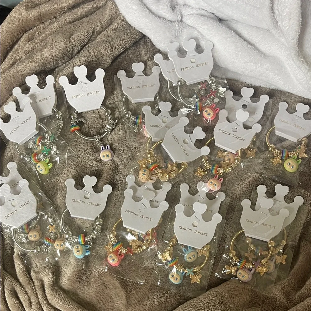 Colorful Kids Labubu Charm Bracelets silver and gold toned set of 20 nwt